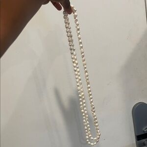 Long White Pearl Necklace Single Strand